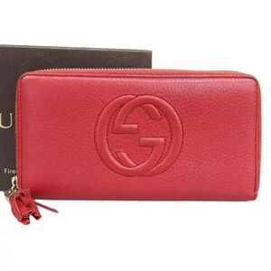 Gucci Soho Interlocking GG Round Zipper Long Wallet Leather Red